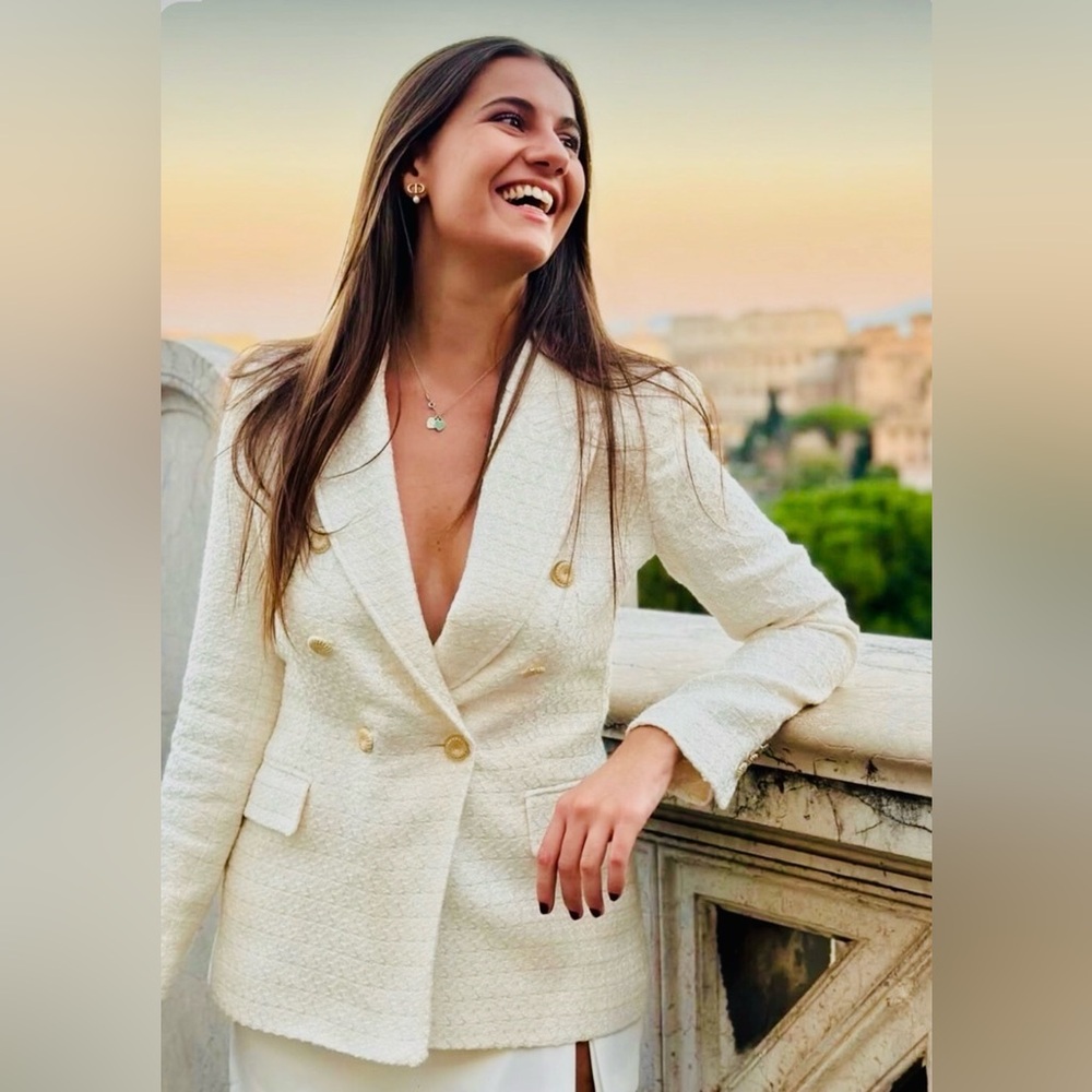 Zara Cream Double-Breasted Blazer